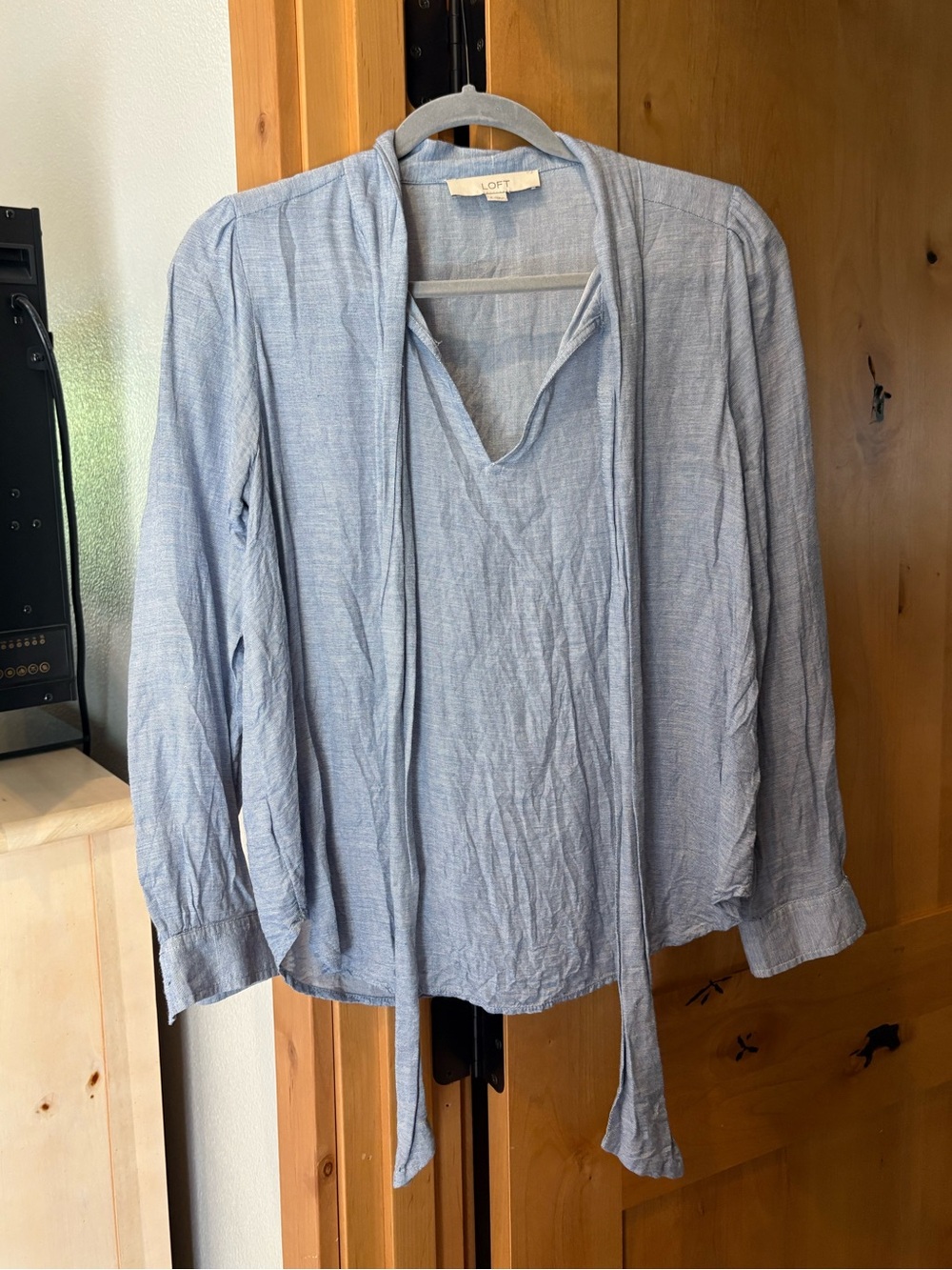 LOFT Light Blue Tie-Front Blouse